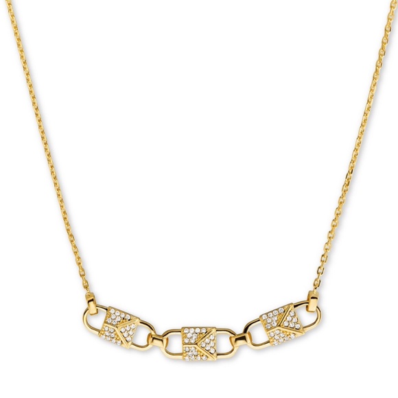 NWT~MICHALE KORS~Gold-Tone Pavé Link Necklace - Picture 3 of 8